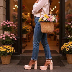 Madden Girl Chunky Block Heel Ankle Strap Platform BLUSH beige SZ 10 M Cosplay